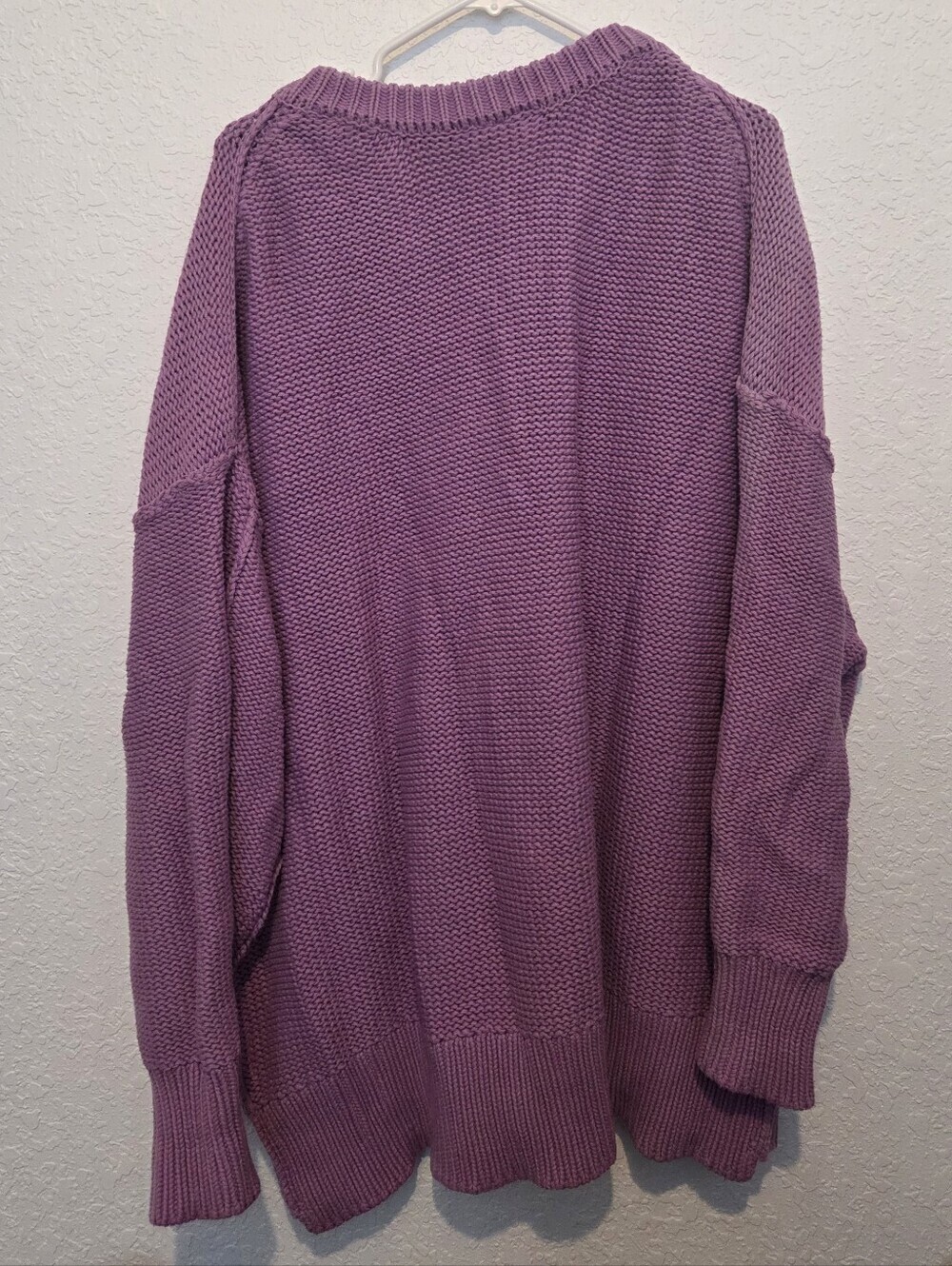 Free People Alli V-Neck Heavy Chunky Knit Oversized Purple Pullover Size:L - Picture 7 of 8